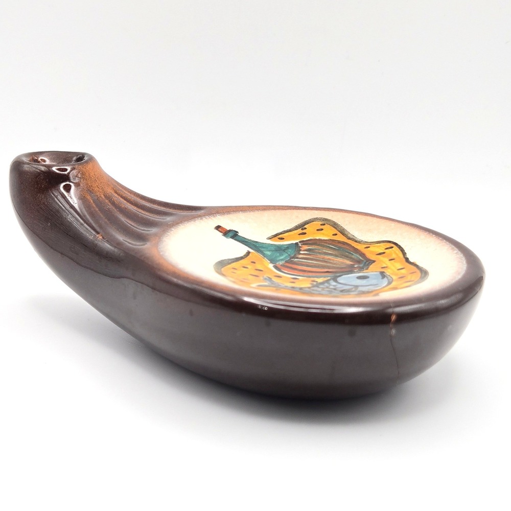 Vintage Swiss Made 1950s Ceramic Ashtray‎ Pipe Rest Fish and Bottle Hand Painted